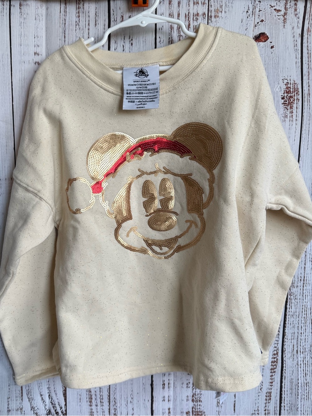 Disney Spirit Jersey Long Sleeve Sweatshirt with Gold Sequin Mickey and Red Hat